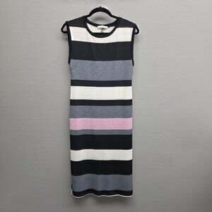 Emerald Dress Womens Small Black White Gray Pink Striped Shift Made in USA Knit